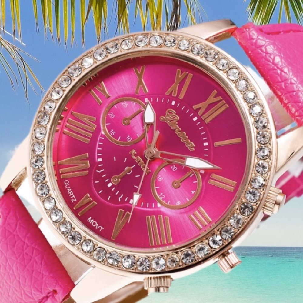 SALE! NEW GORGEOUS PINK RHINESTONE WATCH! - Picture 1 of 5